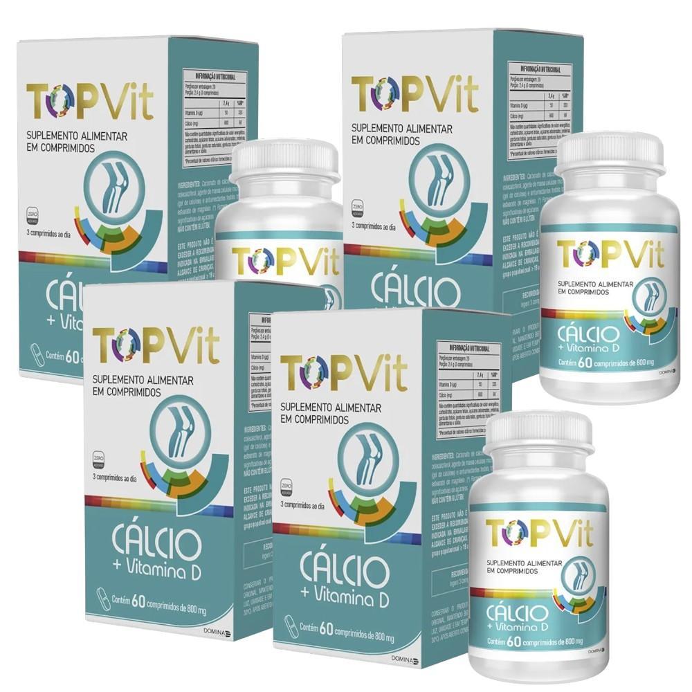 Kit Carbonato Cálcio + Vitamina D 800mg Topvit Com 4 Caixas De 60 Cápsulas Cada