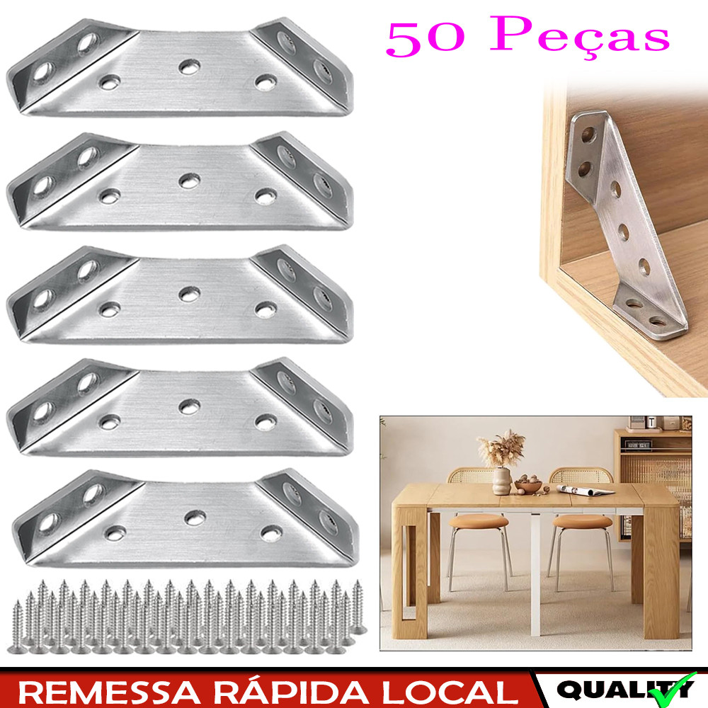 50 Peças com 300 Peças Parafusos, Suporte Angular de Aço Inoxidável para Móveis, Conectores de Canto, Suporte Universal