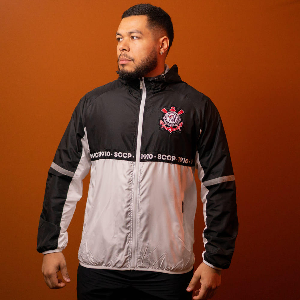 Corta Vento Corinthians Tape Preto/Branco