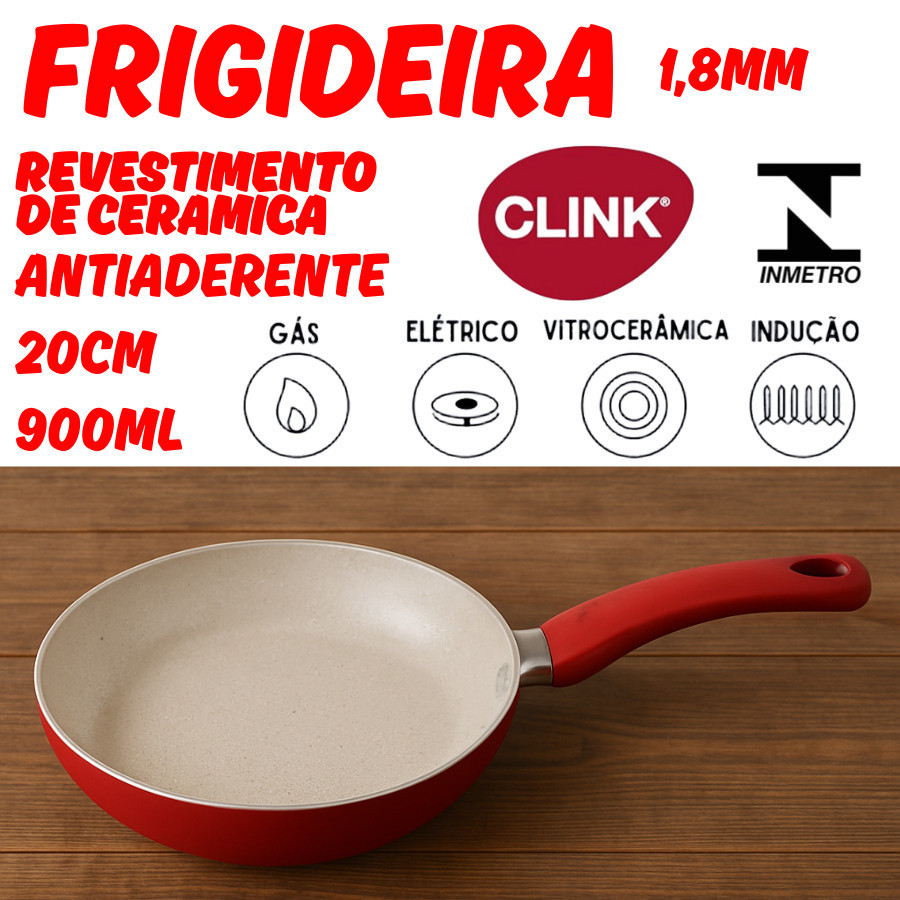 Frigideira 20cm 900ml Não Gruda Com Revestimento De Ceramica Antiaderente 1,8mm Cabo De Baquelite