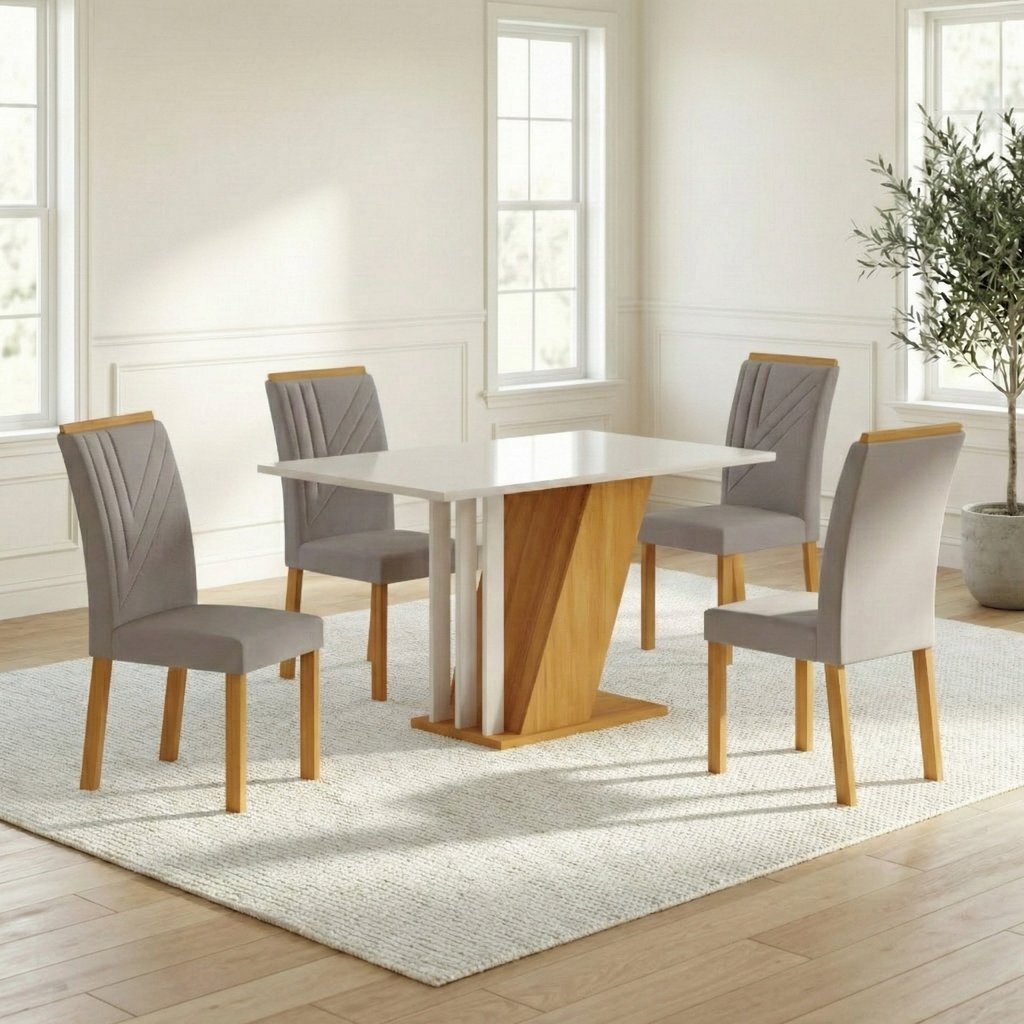 Conjunto Sala de Jantar Mesa Tampo MDF/MDP com 4 Cadeiras Miami Yescasa Freijo/OffWhite/Prata em Oferta na Shopee