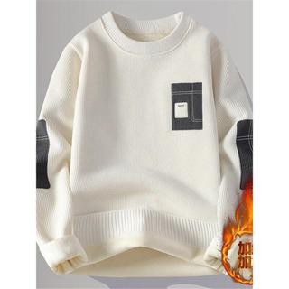 Suéter masculino de lã com gola redonda, peça única, forro de lã de inverno, novo estilo, manga comprida, suéter quente 