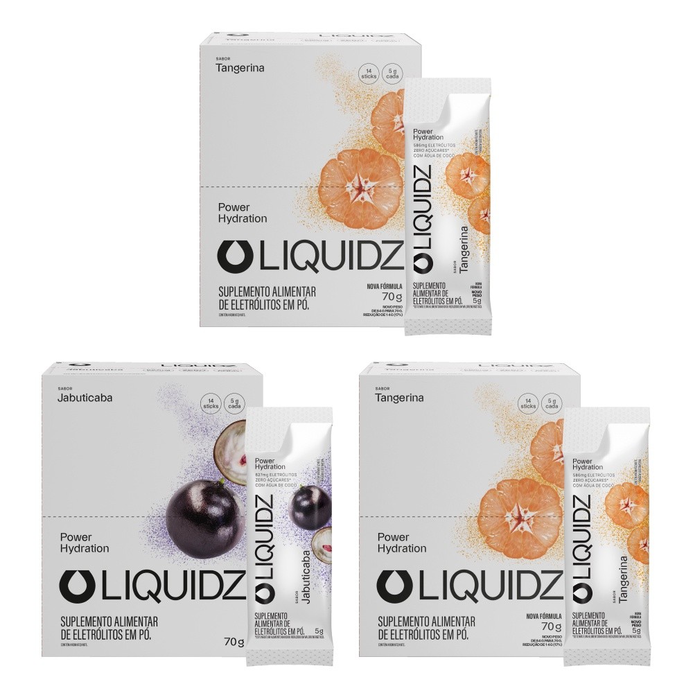 Kit 2 Sabores LIQUIDZ® - Eletrólitos Zero Açúcares - 3 Caixas - 42 sachês