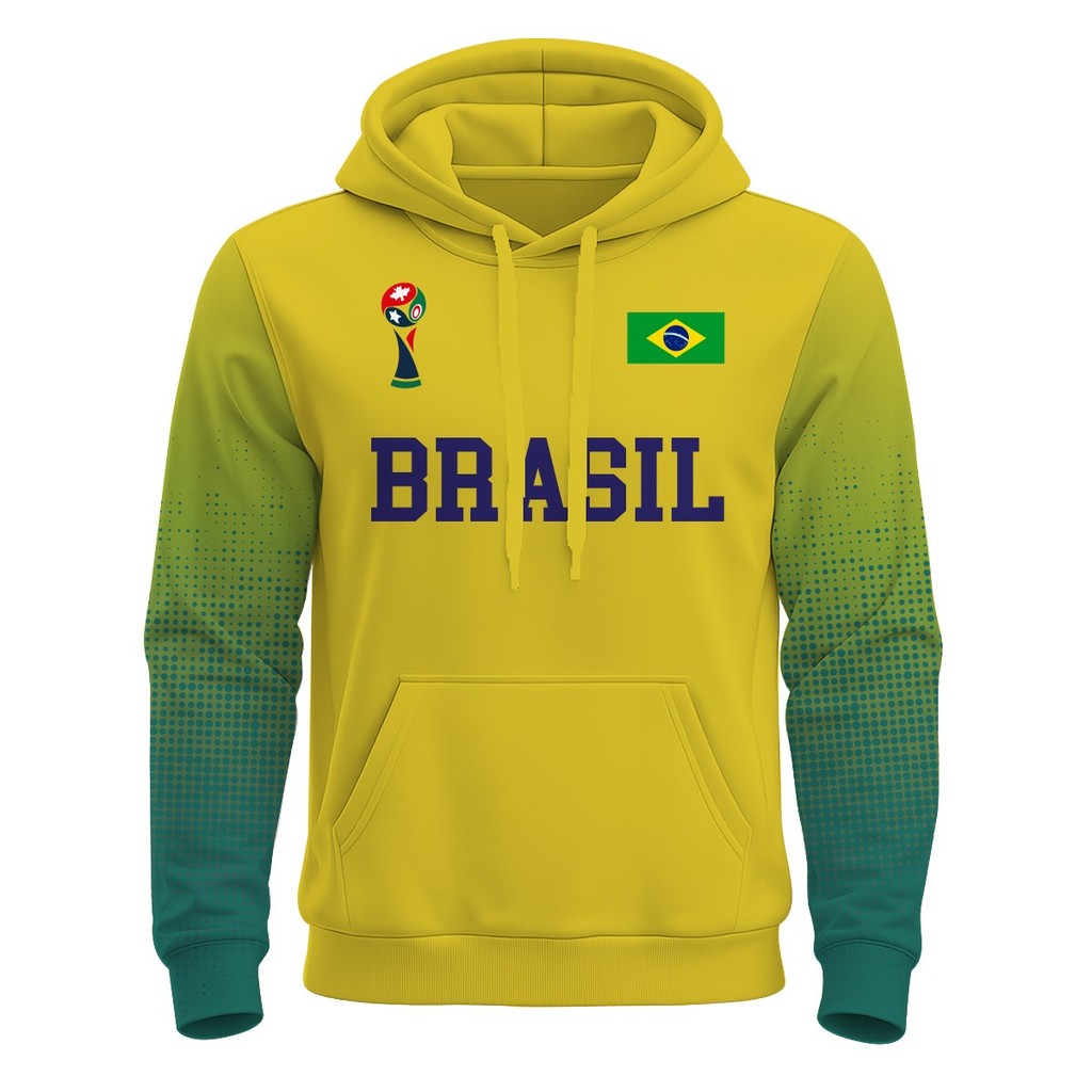 Moletom Masculino Poliéster 3D Futebol Mundial Estampa Realista Amarelo Verde Frio Brasil Copa