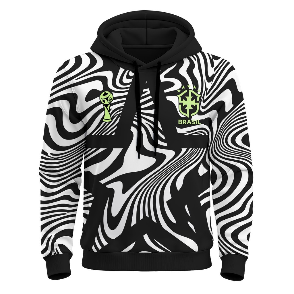 Moletom Masculino Poliéster 3D Futebol Jogo Copa Mundial Torcida Bandeira Preto Branco