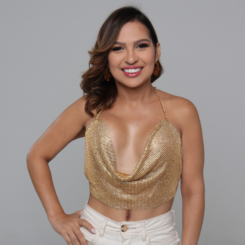 Blusa Cropped Feminina Metalizada Festa Luxo Dourada Carnaval Frente Única Noite Verão Balada