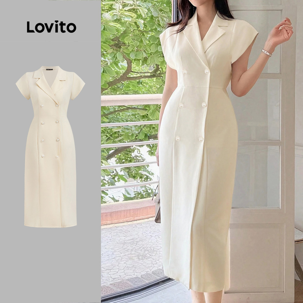 Lovito Vestido Elegante Com Nó Primavera/verão Vestido Branco Para Mulheres L142ED097 em Oferta na Shopee