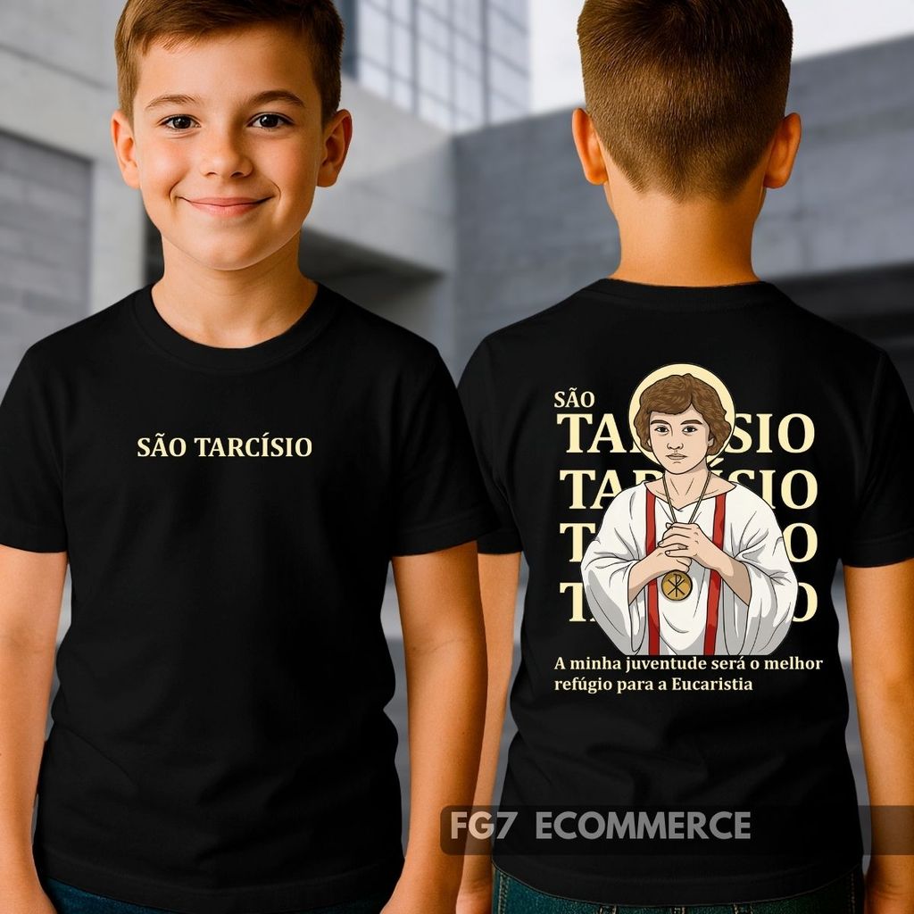 Camiseta Infantil São Tarcisio Católica Padroeiro Coroinhas Protetor Comunhão Santo Eucarística Jesus Cristo Religiosa
