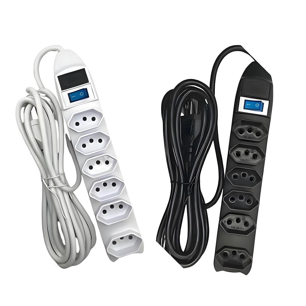 Extensão Elétrica Filtro de Linha 6 Tomadas Fusível Bivolt 1,5m com Chave ON/OFF Padrão NBR14136 10A