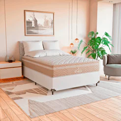 Cama Box Casal Branco + Colchão Paris Molas Ensacadas Bege