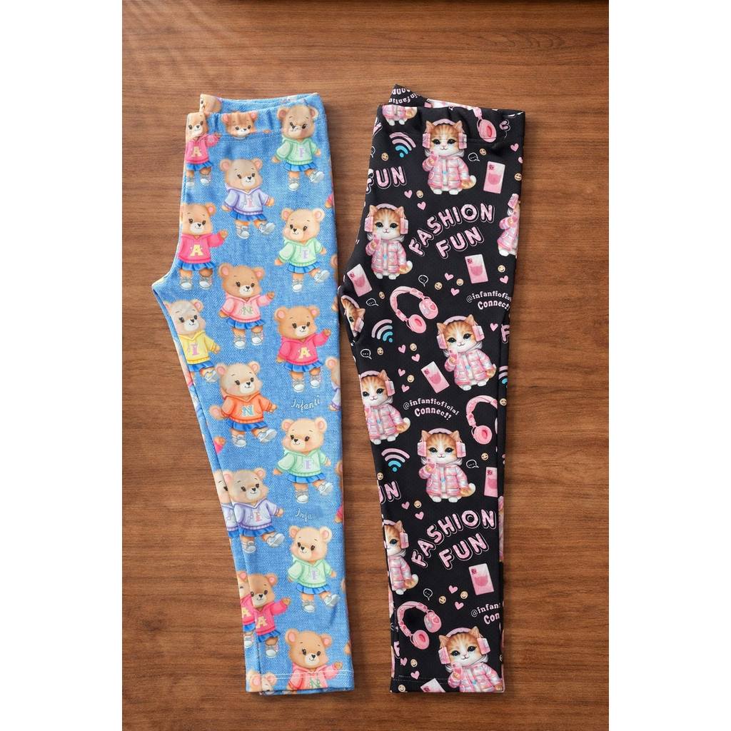 Calça Legging Infantil Menina Ursinho Gatinho Fly Tech
