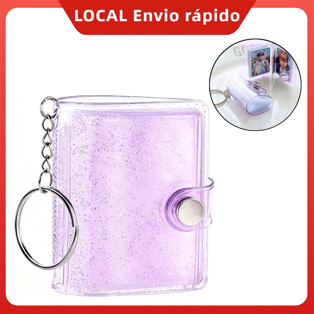 Mini Porta-Retratos para Chaveiro, Roxo, 4.8x6.2 cm, para Colecionar Cartões, Bilhetes e Fotos