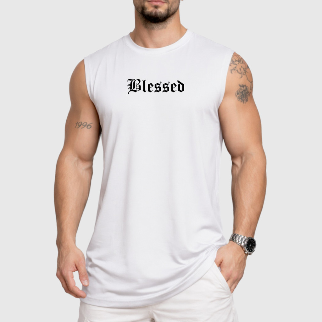 Regata Oversized Masculina Camiseta Moda Streetwear Blessed 100% Algodão GS