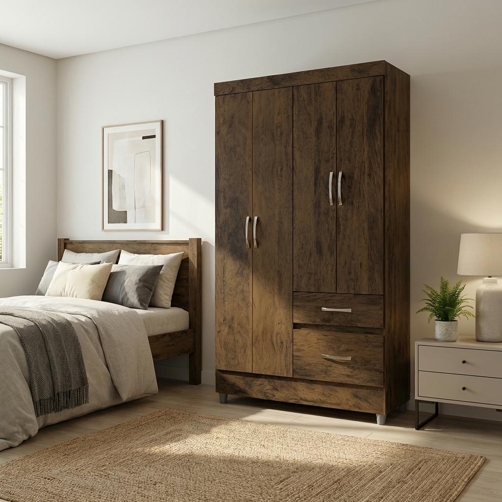 Guarda Roupa Solteiro Pequeno Ideal 4 Portas 2Gavetas Imbuia