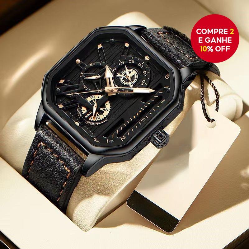 Relógio De Quartzo Com Cinto Quadrado À Prova D'água Mostrador Grande Masculino Elegante em Oferta na Shopee