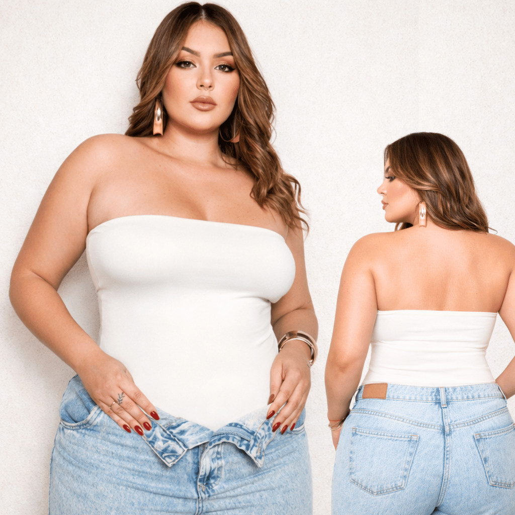 Cropped Tomara Que Caia Top Tube Forrado Básico Tecido Premium Plus Size - Branco em Oferta na Shopee