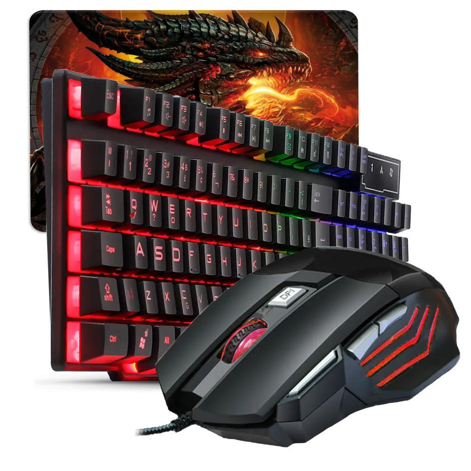 Kit Gamer Teclado Semi-mecânico + Mouse Gamer RGB  Dpi + Mouse Pad - Computador Notebook e Vídeogame