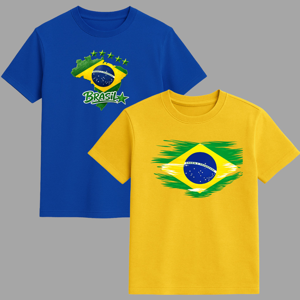 Kit 2 Camiseta Torcida Infantil Brasil Copa Do Mundo Futebol