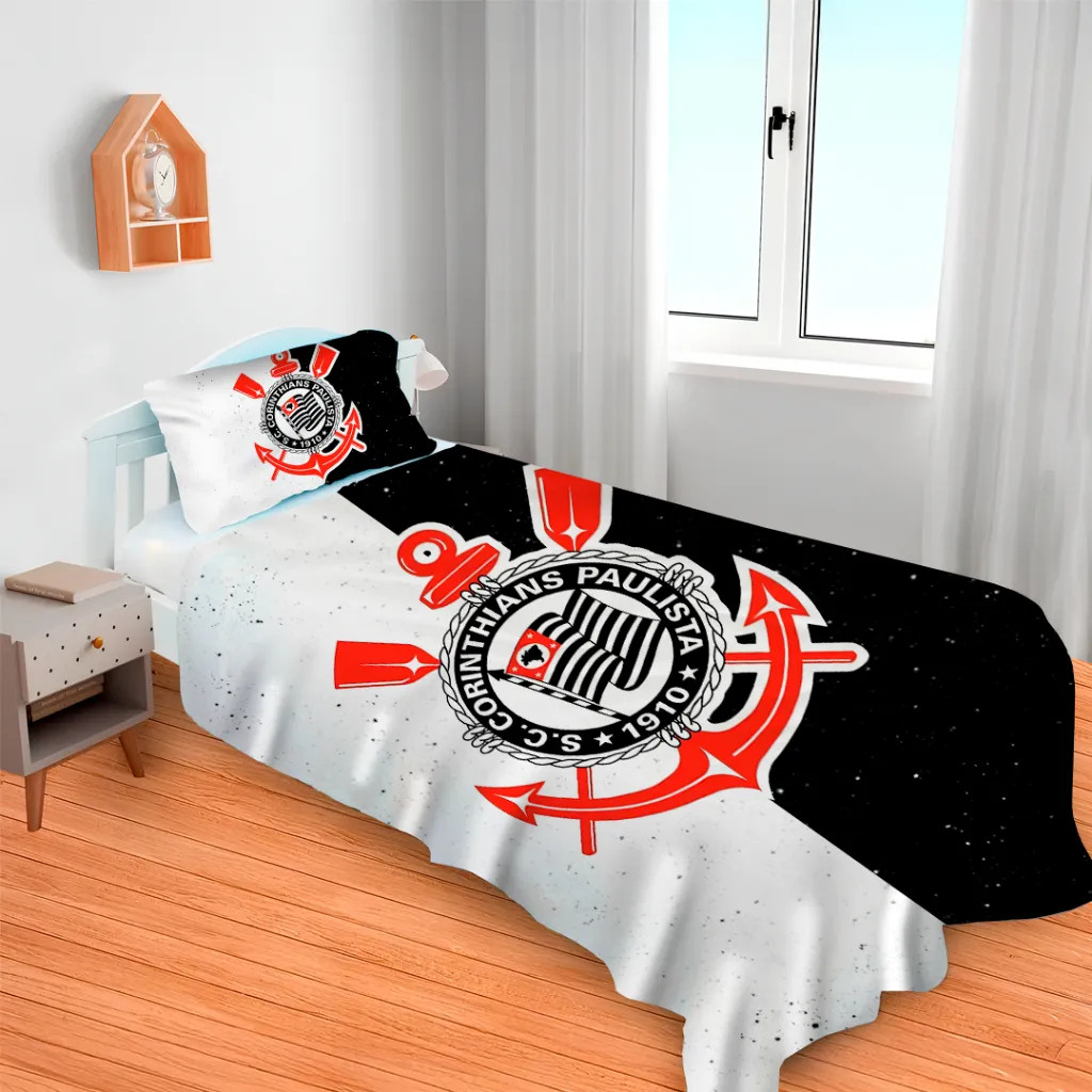 Lençol Cobre Leito Solteiro E Fronha Time Corinthians 02 em Oferta na Shopee