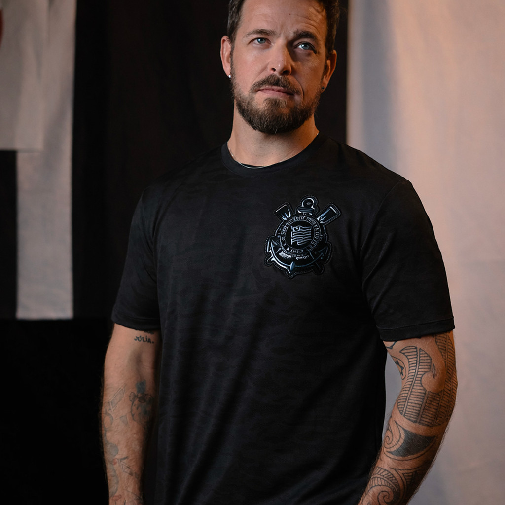 Camisa Corinthians Jacquard 3D Preto Masculina Oficial em Oferta na Shopee