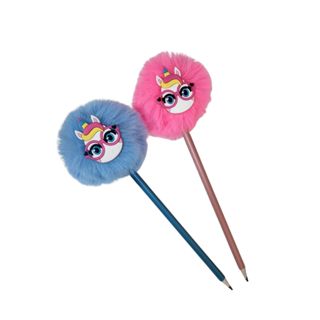 02 Lapis Pompom Unicórnio material escolar fofo papelaria kawai fofa em Oferta na Shopee