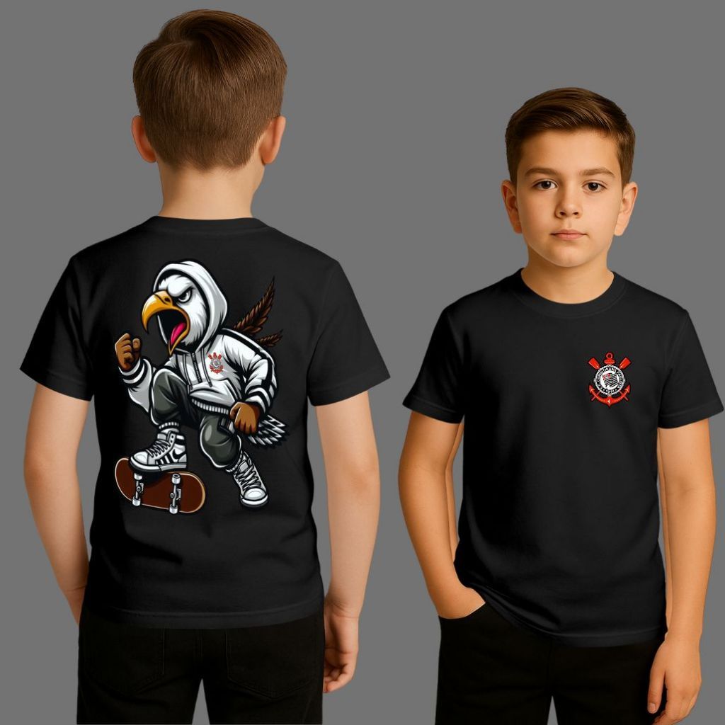 Camiseta Infantil Juvenil Time do coração Blusa Timão, 100% Algodão, Camiseta infantil e adulto
