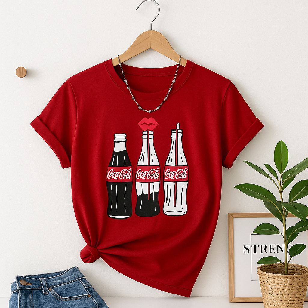 Baby Look  Feminina Camiseta T Shirt Blusinha basica Coca Cola Estampada Confortavél