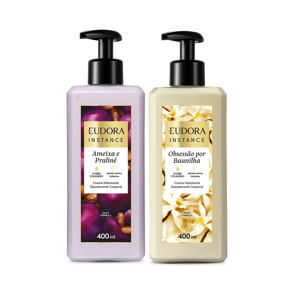 Combo Creme Corporal Instance: Baunilha 400ml + Ameixa e Praliné 400ml