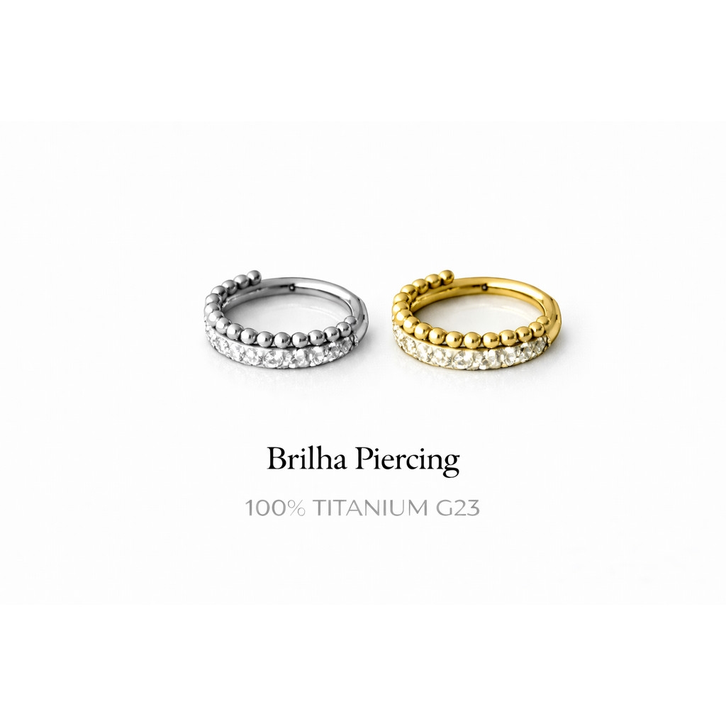 【Brilha】BEADED PAVÉ CLICKER — Piercing Argola Esferas & Zircônias G23 Titânio – Hélix / Tragus / Cartilagem