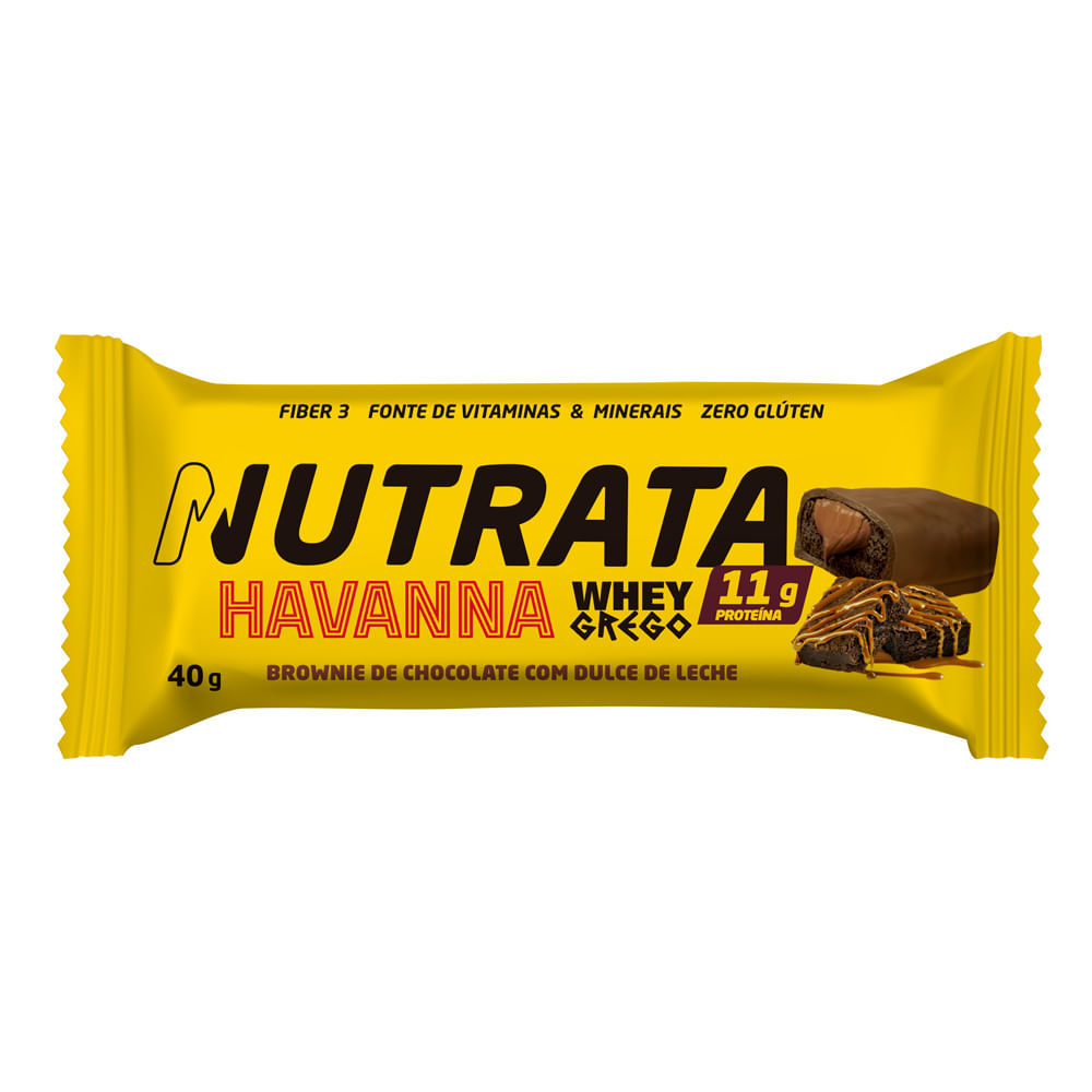 Barra de Proteína Nutrata Havanna Whey Grego Sabor Chocolate com Dulce de Leche com 11g de Proteína 40g em Oferta na Shopee
