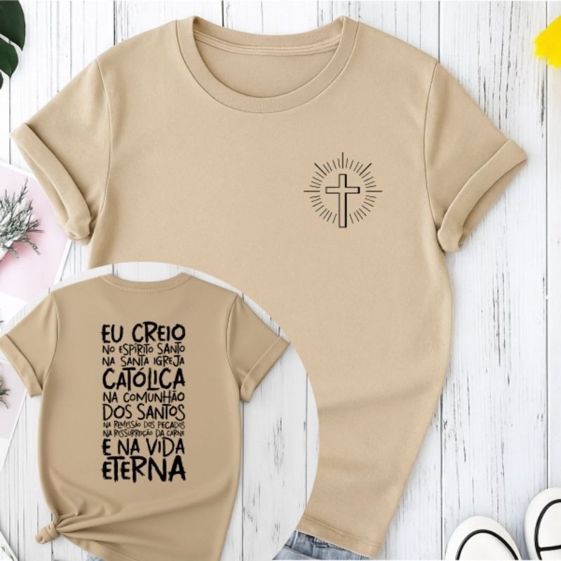 T-shirt em Algodão Premium Blusa Feminina Oração Credo Algodão Católica Cristã Religiosa Envio Imediato Unissex em Oferta na Shopee