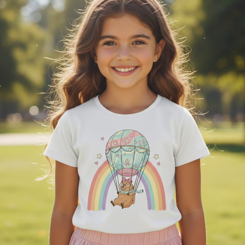 Camiseta Infantil Capivara Fofa Moda Trend 2026 Estampa Cute Personalizada Feminina Menina Algodão Branca Confortável