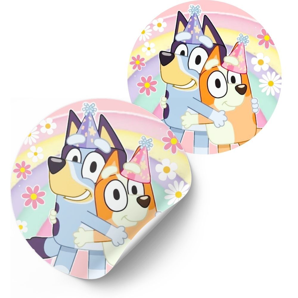 Adesivo Redondo Bluey menina - 4cm Kit Lembrancinha Festa Infantil  Papelaria Personalizada rótulo Temática-mod.1