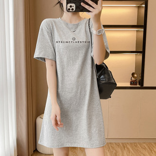 Vestido reto 2026 novo estilo verão feminino carta impressa camiseta vestido pequeno em torno do pescoço solto vestido d