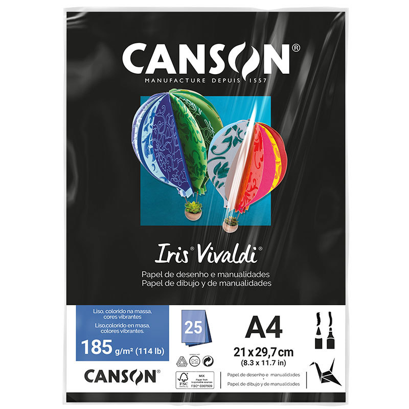 Papel Color Vivaldi A4 185g Preto com 25 folhas Canson