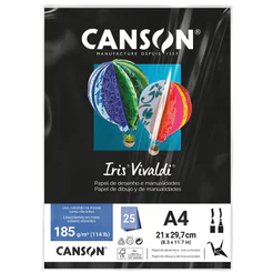 Papel Color Vivaldi A4 185g Preto com 25 folhas Canson