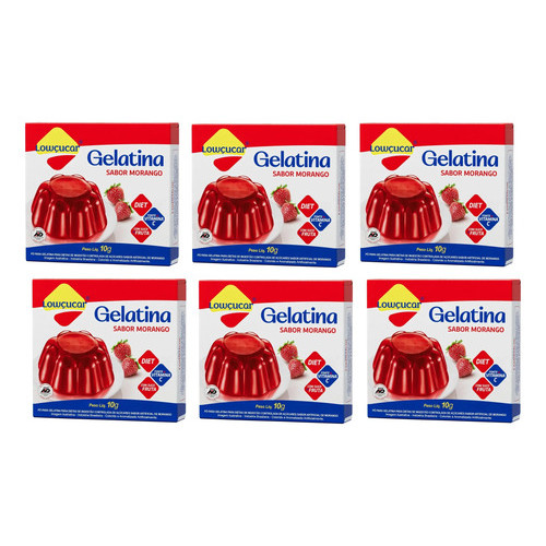 Kit 6 Gelatina Zero Açúcar Sabor Morango 10g Lowçucar