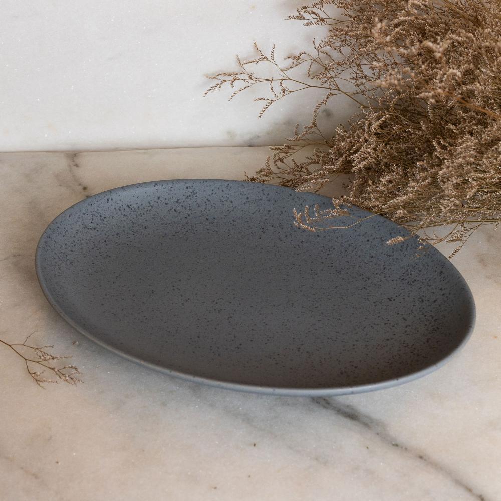 Travessa para Servir Wolff Mist de Cerâmica Cinza Matte 40cm em Oferta na Shopee