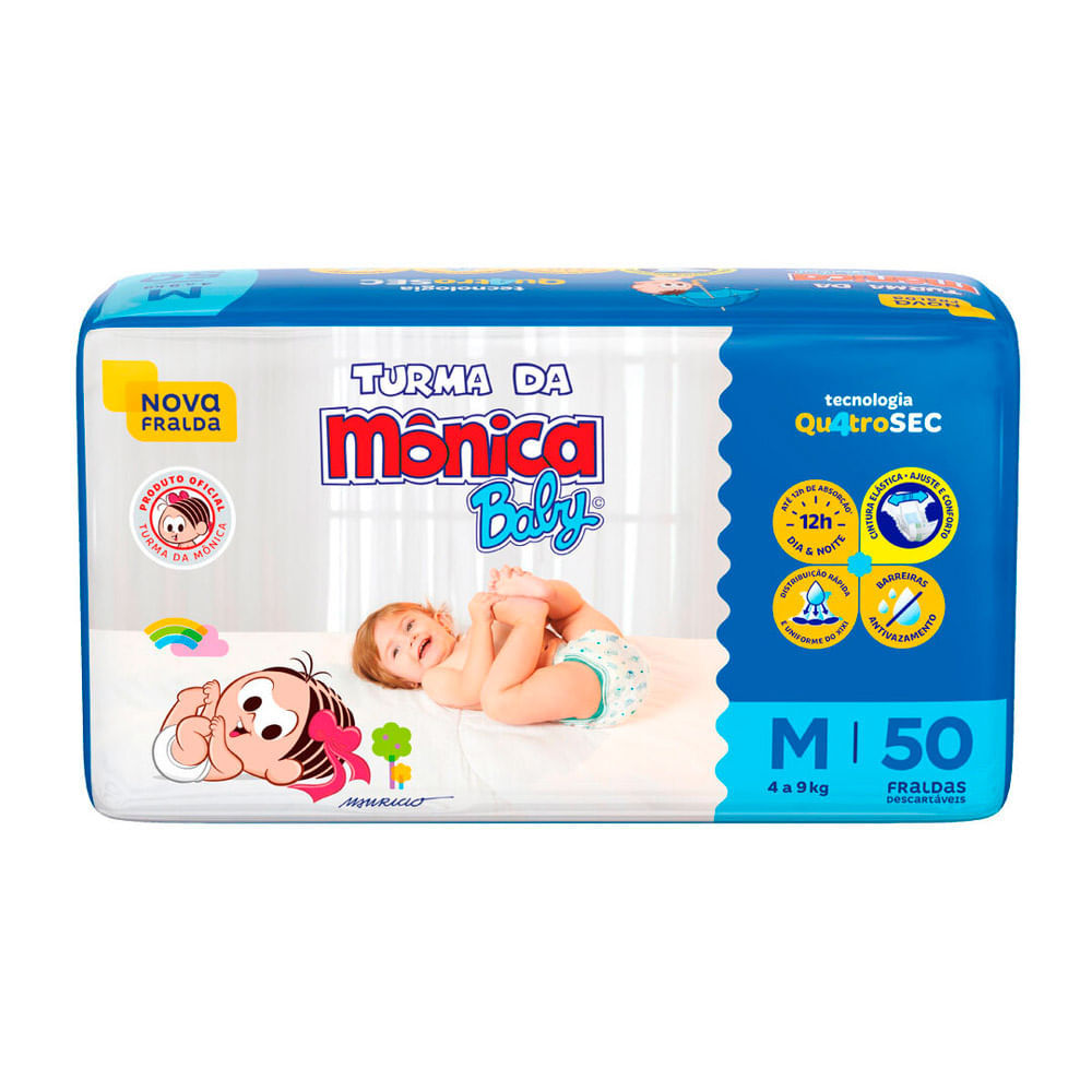 Fralda Infantil Turma da Mônica Baby Mega Tamanho M 50 Fraldas Descartáveis em Oferta na Shopee