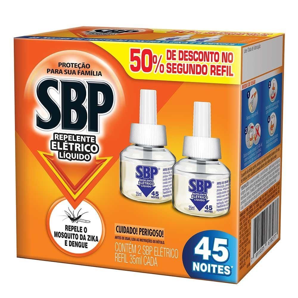 Repelente Elétrico Líquido SBP 45 Noites com 2 Refis 35ml Cada 50% de Desconto no 2° Refil em Oferta na Shopee