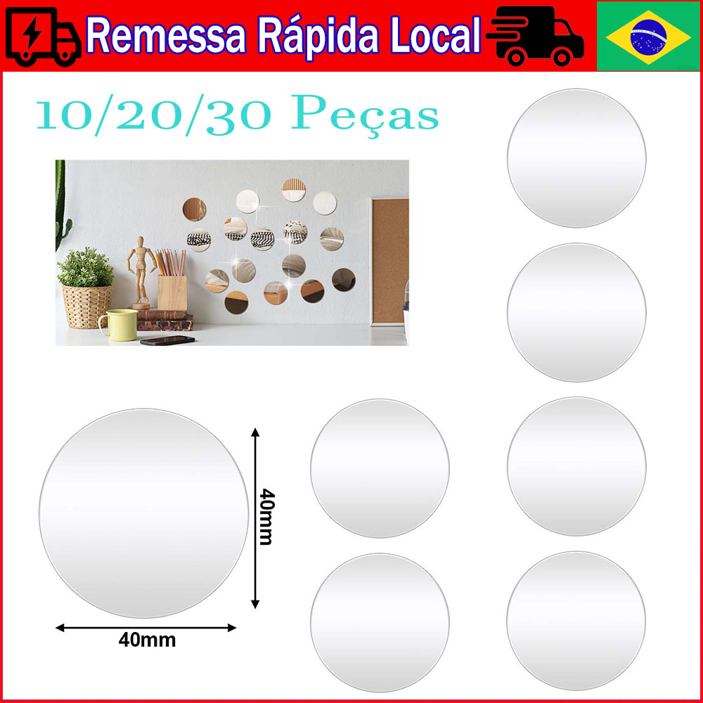 10/20/30 Pçs espelhos redondos pequenos, mini espelhos redondos de acrílico 40 x 40mm, espelhos autoadesivos de acrílico