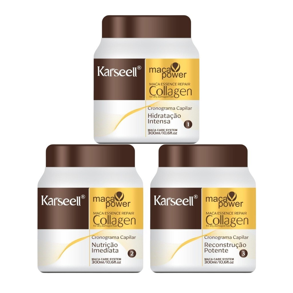 Kit Cronograma Capilar Completo Karseell – 3 Máscaras (Hidratação, Nutrição e Reconstrução) Karseell