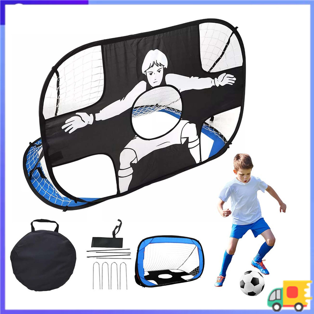 Gol de futebol dobrável ao ar livre 2 em 1 rede de treinamento de lançamento de futebol infantil azul preto