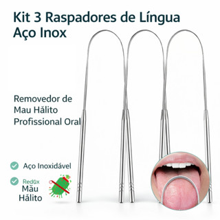 Kit Raspador de Língua Aço Inox 1/2/3 Unidades Removedor de Mau Hálito Profissional Oral em Oferta na Shopee