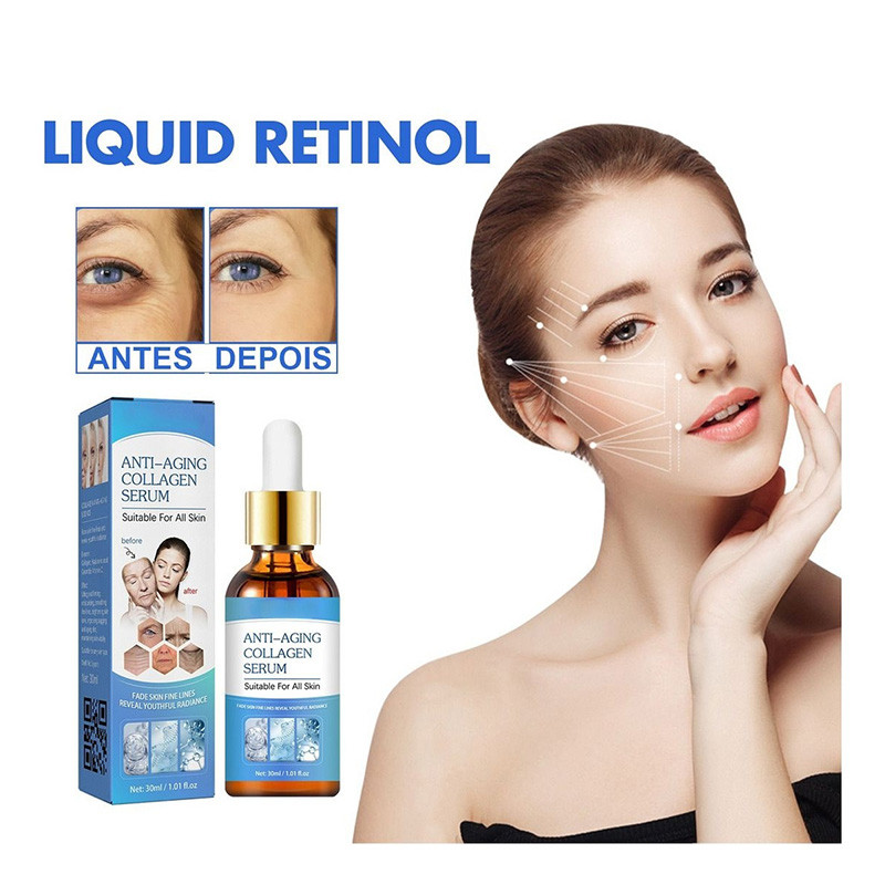 Liquid retinol facial serum: firms collagen, anti-aging, fades dark spots, whitening essence. em Oferta na Shopee