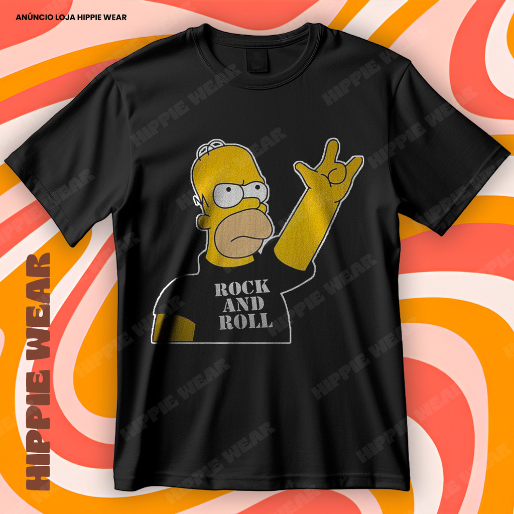 Camiseta Homer Simpson Rock And Roll Metal Head Blusa Camisa 100% Algodão