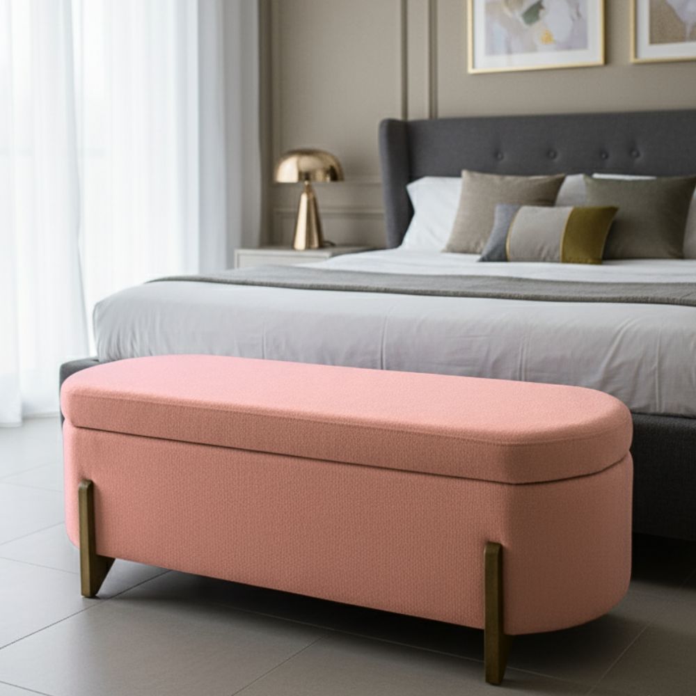 Banco Baú Organizador Estofado Orgânico Milão Peseira 1,40 Bouclê Rosa - Montanari's Decor