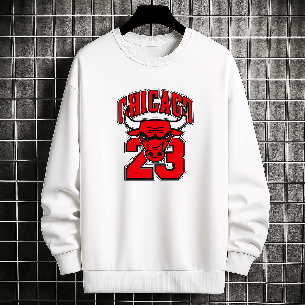 Moletom Masculino Gola Redonda Casaco Estampado Chicaco 23 100% Algodão Blusa de Frio Careca Unissex Jaqueta Inverno