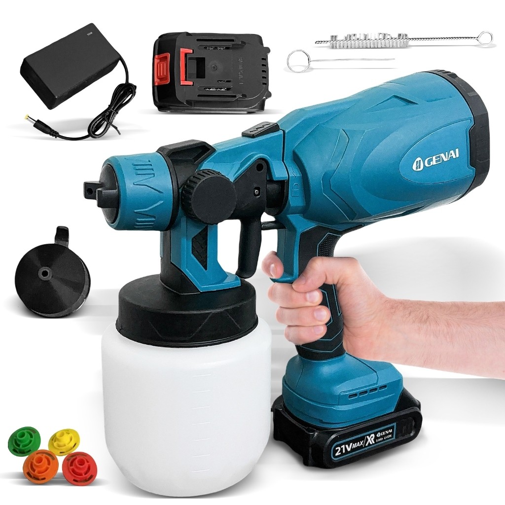 Pistola de Pintura 36V Sem Fio c/ 2 Baterias - Jato Ajustável, 800ml, para Tintas e Limpeza