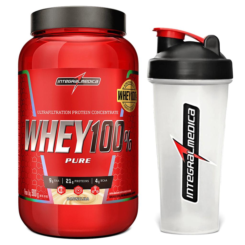 Kit Whey 100% Pote  900g + Coqueteleira 600ml Integralmédica